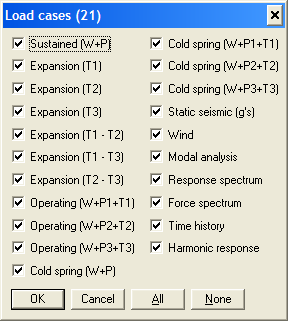 caepie dialog box showing 21 load cases selected