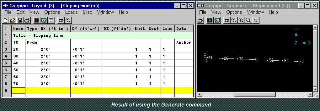 using generate command to create sloped piping in caepipe image 2
