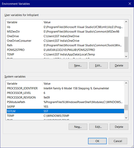 caepipe sstlm troubleshooting windows 7 environment variables window with SSTLM variable displayed