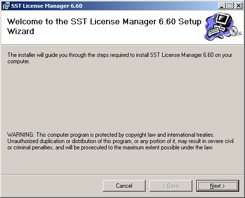 SST License Manager Installation Wizard Menu