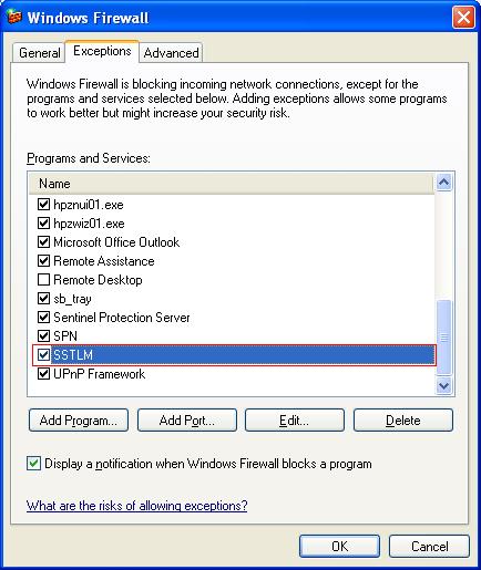 sst installation for sstlm windows firewall exceptions dialog screen shot