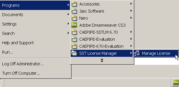 Open SST License Manger from Start menu