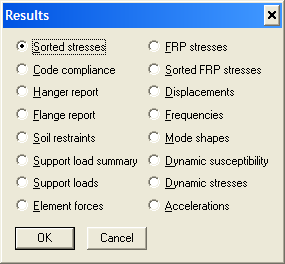 caepipe results dialog screenshot with sorted stresses selected