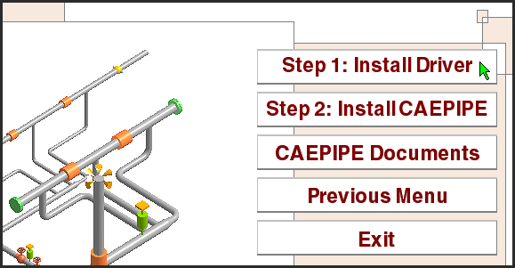CAEPIPE installation menu step 1