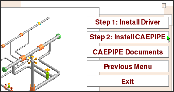 CAEPIPE installation menu step 2