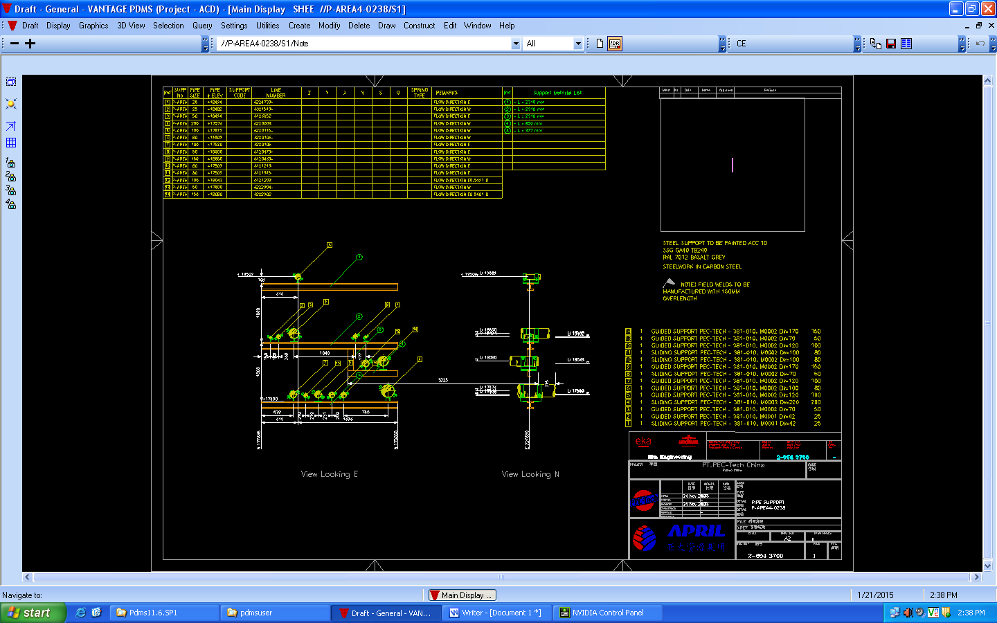 Support Detailed Drawing produced using 3D Plant Design software