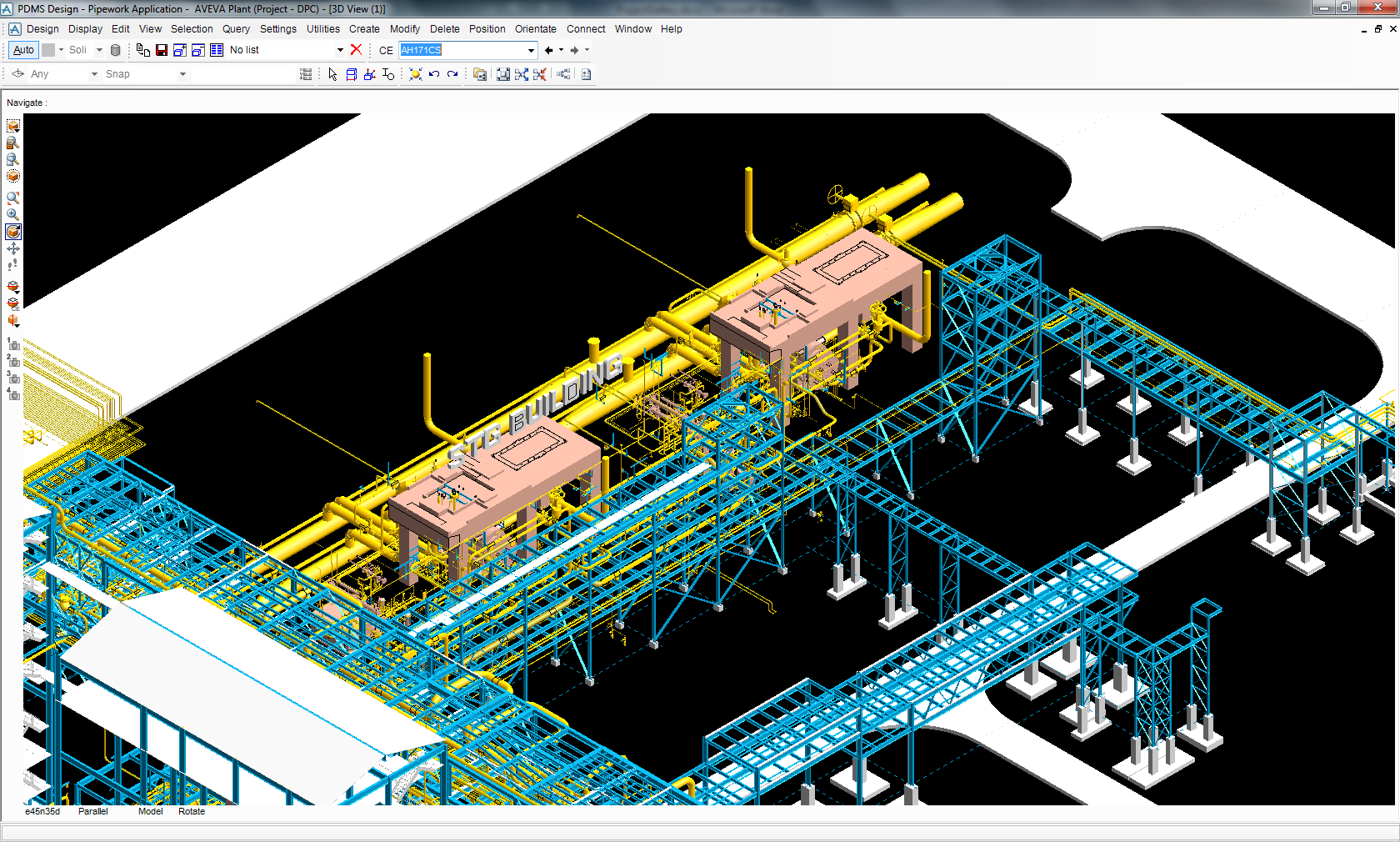 Closer view of Steam Turbine Generator Building with TG deck