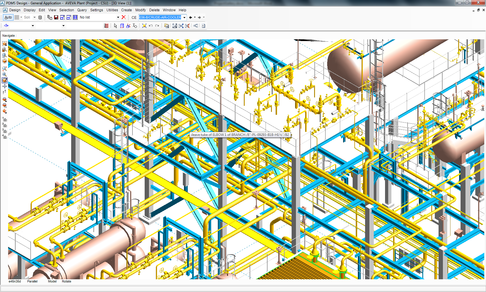 Closer view of the Pipe Rack with Piping Layout