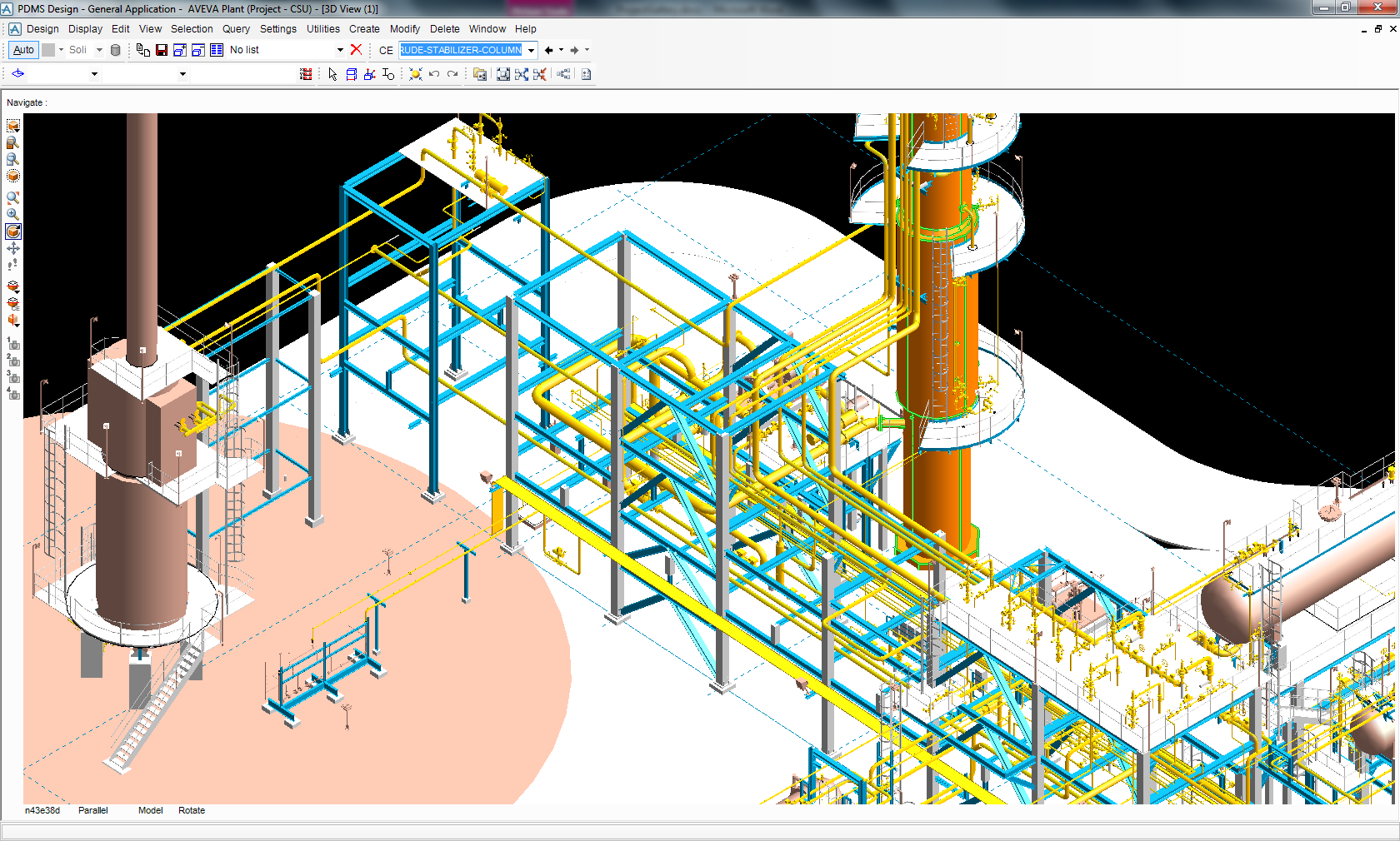 Closer view of the Crude Stabilizer Column with associated Piping