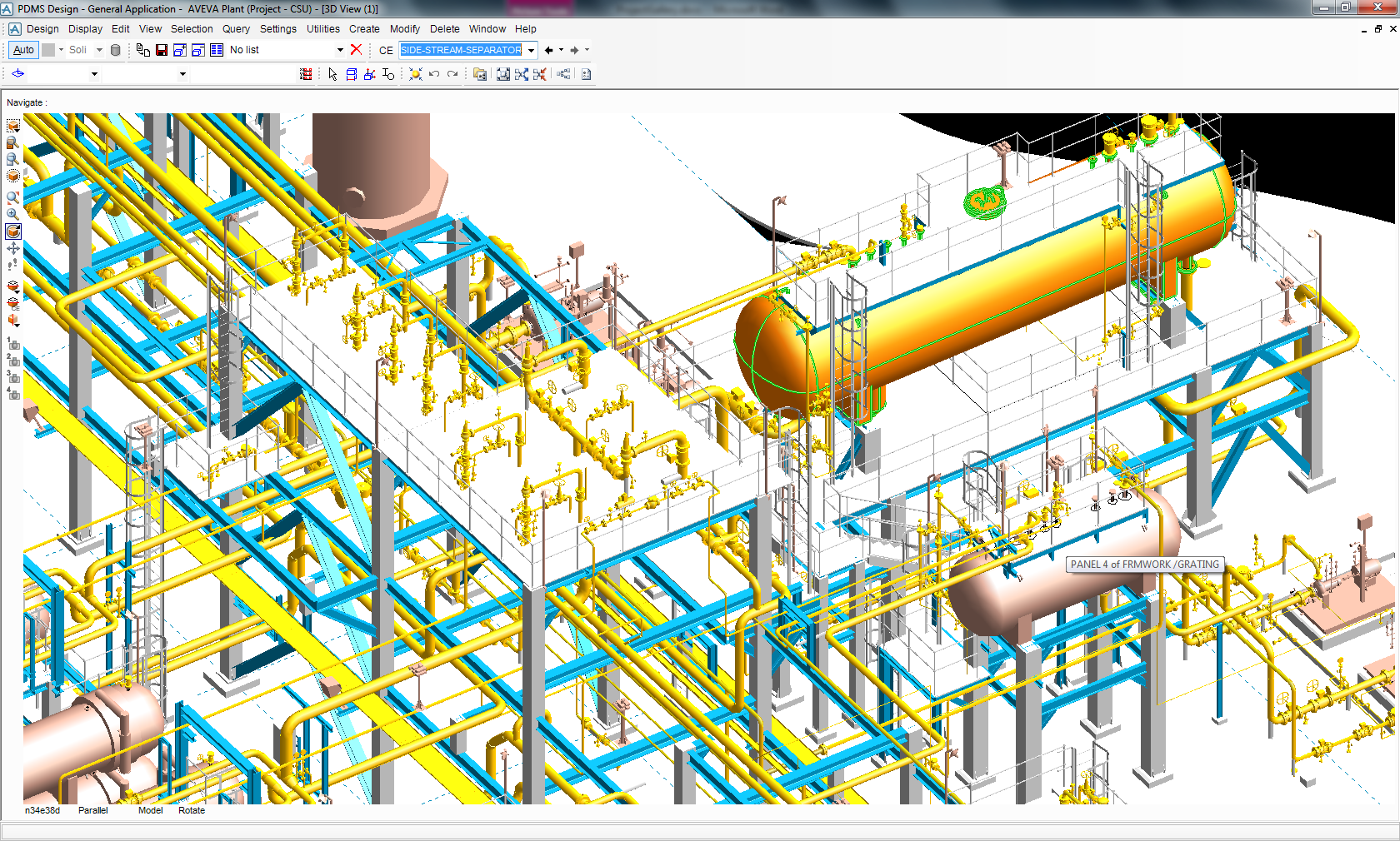 Closer view of the Side Stream Separator with associated Piping