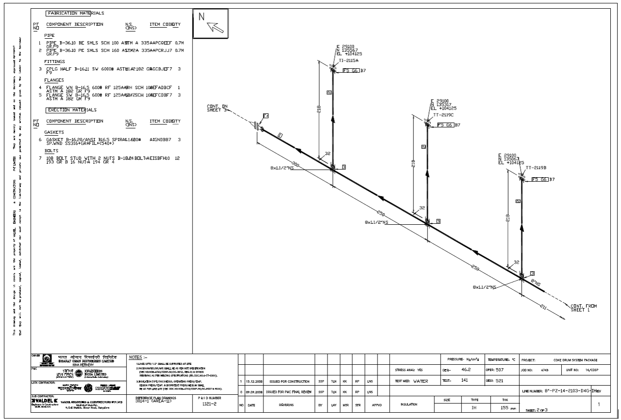 Customized Isometrics with BOM produced using 3D Plant Design software