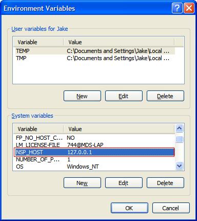 caepipe installation nsp host environment variables dialog window