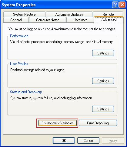 caepipe troubleshooting environment variable system properties window with environment variable selected