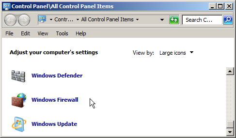 windows control panel showing large icons