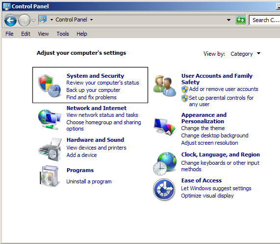 troubleshooting environment variable windows control panel with system icon selected